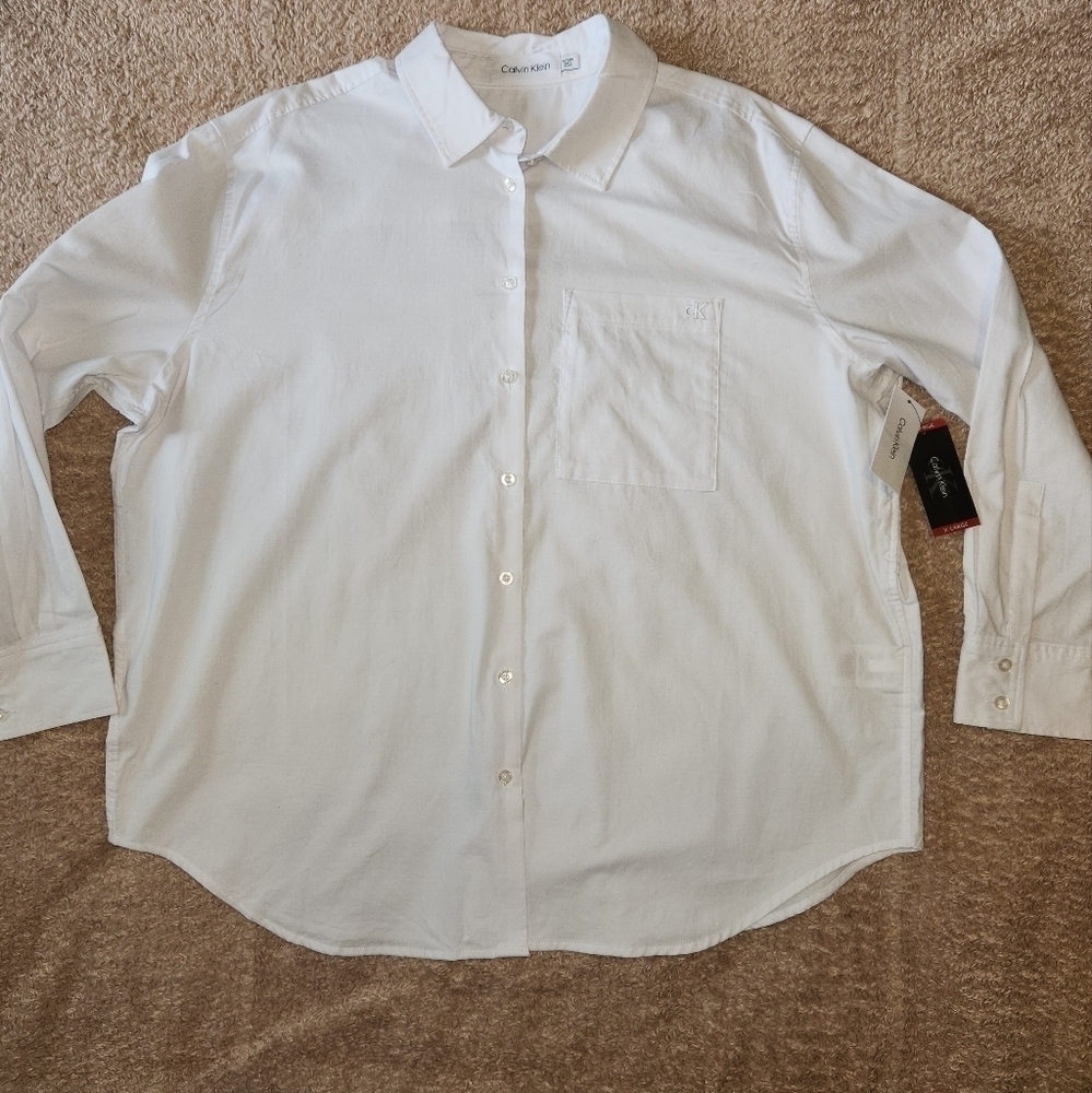 Calvin Klein Mens XL Button Front Shirt. White